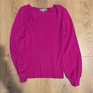 Ribbed Square Neck Sweater - Bright Pink